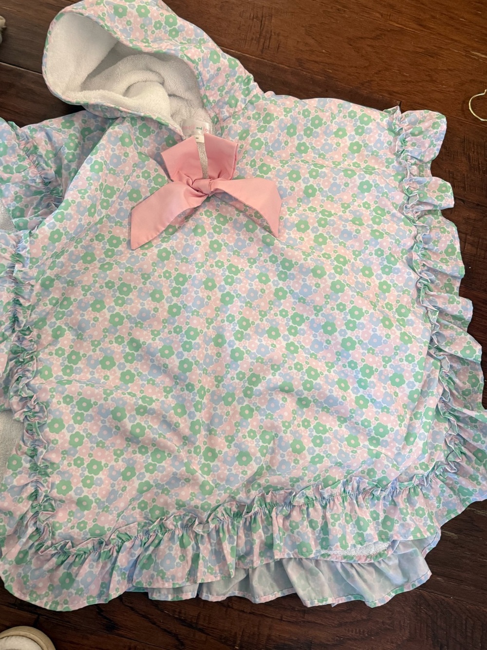 Girls' Hooded Floral Swim Coverup with Pink Bow Accent